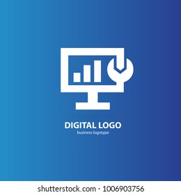 Logo design abstract computer repair vector template. Illustration design of logotype business desktop software. Vector computer web icon.