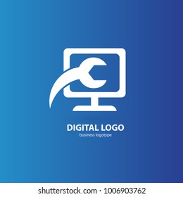 Logo design abstract computer repair vector template. Illustration design of logotype business desktop software. Vector computer web icon.