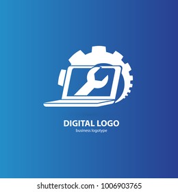 Logo design abstract computer repair vector template. Illustration design of logotype business desktop software. Vector computer web icon.