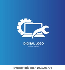 Logo design abstract computer repair vector template. Illustration design of logotype business desktop software. Vector computer web icon.