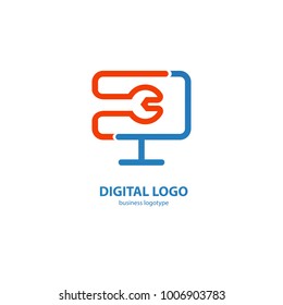 Logo design abstract computer repair vector template. Illustration design of logotype business desktop software. Vector computer web icon.