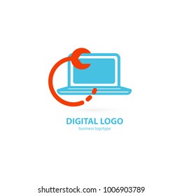 Logo design abstract computer repair vector template. Illustration design of logotype business desktop software. Vector computer web icon.