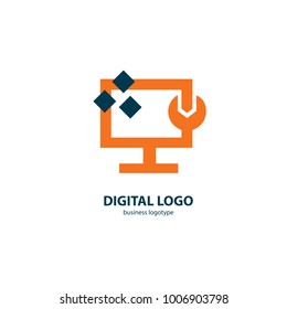 Logo design abstract computer repair vector template. Illustration design of logotype business desktop software. Vector computer web icon.