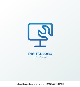 Logo design abstract computer repair vector template. Illustration design of logotype business desktop software. Vector computer web icon.