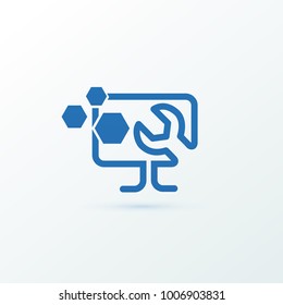 Logo design abstract computer repair vector template. Illustration design of logotype business desktop software. Vector computer web icon.