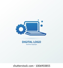 Logo design abstract computer repair vector template. Illustration design of logotype business desktop software. Vector computer web icon.