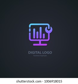 Logo design abstract computer repair vector template. Illustration design of logotype business desktop software. Vector computer web icon.