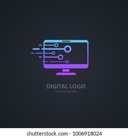 Logo design abstract computer repair vector template. Illustration design of logotype business desktop software. Vector computer web icon.