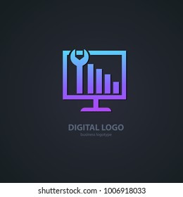 Logo design abstract computer repair vector template. Illustration design of logotype business desktop software. Vector computer web icon.