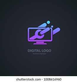 Logo design abstract computer repair vector template. Illustration design of logotype business desktop software. Vector computer web icon.