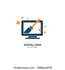 Logo design abstract computer repair vector template. Illustration design of logotype business desktop software. Vector computer web icon.