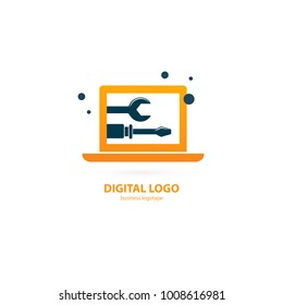 Logo design abstract computer repair vector template. Illustration design of logotype business desktop software. Vector computer web icon.