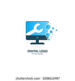 Logo design abstract computer repair vector template. Illustration design of logotype business desktop software. Vector computer web icon.