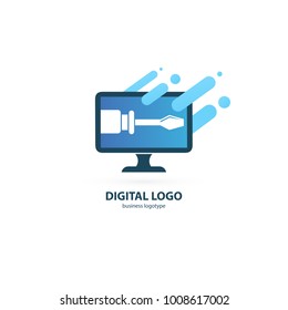 Logo design abstract computer repair vector template. Illustration design of logotype business desktop software. Vector computer web icon.