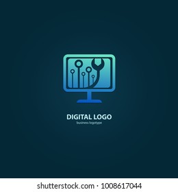 Logo design abstract computer repair vector template. Illustration design of logotype business desktop software. Vector computer web icon.