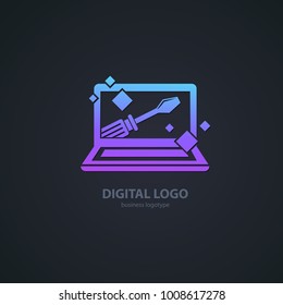 Logo design abstract computer repair vector template. Illustration design of logotype business desktop software. Vector computer web icon.