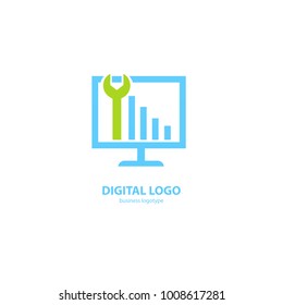 Logo design abstract computer repair vector template. Illustration design of logotype business desktop software. Vector computer web icon.