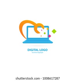 Logo design abstract computer repair vector template. Illustration design of logotype business desktop software. Vector computer web icon.