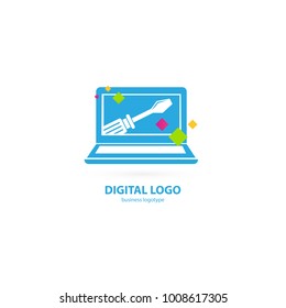 Logo design abstract computer repair vector template. Illustration design of logotype business desktop software. Vector computer web icon.