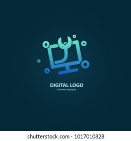 Logo design abstract computer repair vector template. Illustration design of logotype business desktop software. Vector computer web icon.