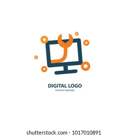Logo design abstract computer repair vector template. Illustration design of logotype business desktop software. Vector computer web icon.
