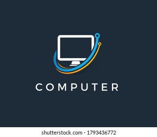 Logo design abstract computer repair vector template. Illustration design of logotype business desktop software. Vector computer web icon