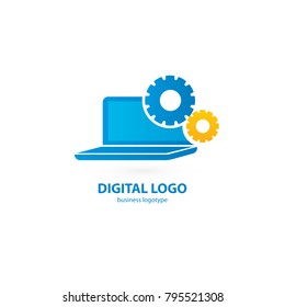 Logo design abstract computer repair vector template. Illustration design of logotype business desktop software. Vector computer web icon.