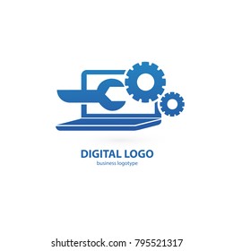 Logo design abstract computer repair vector template. Illustration design of logotype business desktop software. Vector computer web icon.