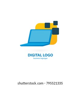 Logo design abstract computer repair vector template. Illustration design of logotype business desktop software. Vector computer web icon.