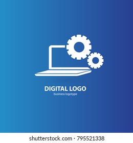 Logo design abstract computer repair vector template. Illustration design of logotype business desktop software. Vector computer web icon.