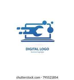 Logo design abstract computer repair vector template. Illustration design of logotype business desktop software. Vector computer web icon.