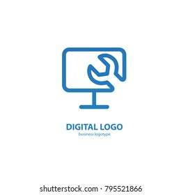 Logo design abstract computer repair vector template. Illustration design of logotype business desktop software. Vector computer web icon.
