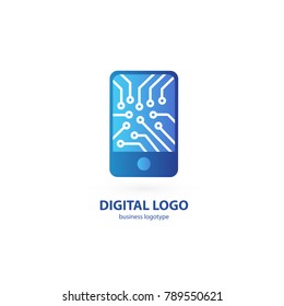 Logo design abstract digital technology vector template. Illustration design of logotype business web marketing. Vector smartphone web icon.