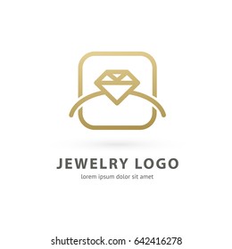 Logo design abstract engagement vector template. Illustration design of logotype business luxury jewelry symbol. Vector diamond ring line web icon.