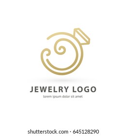 Logo design abstract engagement vector template. Illustration design of logotype business luxury jewelry symbol. Vector diamond ring web icon.