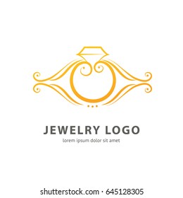 Logo design abstract engagement vector template. Illustration design of logotype business luxury jewelry symbol. Vector diamond ring web icon.