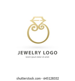 Logo design abstract engagement vector template. Illustration design of logotype business luxury jewelry symbol. Vector diamond ring web icon.