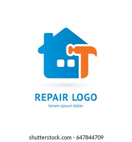 Logo design abstract home repair vector template. Illustration design of logotype business spanner symbol. Vector web work tool and house icon.