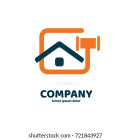 Logo design abstract home repair vector template. Illustration design of logotype business spanner symbol. Vector web work tool and house icon.