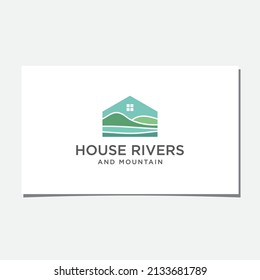 LOGO DESIGN ABSTRACT HOUSE, RIVER AND MOUNTAIN