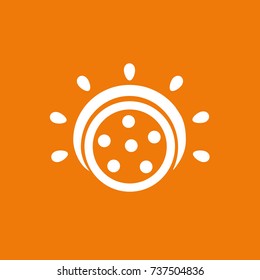Logo design abstract italian food vector template. Illustration design of logotype pizza symbol. Vector pizza slice with cheese, salami, mushrooms, tomato and pepperoni.