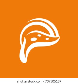 Logo design abstract italian food vector template. Illustration design of logotype pizza symbol. Vector pizza slice with cheese, salami, mushrooms, tomato and pepperoni.