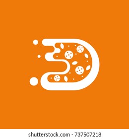 Logo design abstract italian food vector template. Illustration design of logotype pizza symbol. Vector pizza slice with cheese, salami, mushrooms, tomato and pepperoni.
