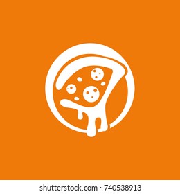 Logo design abstract italian food vector template. Illustration design of logotype pizza symbol. Vector pizza slice with cheese, salami, mushrooms, tomato and pepperoni.