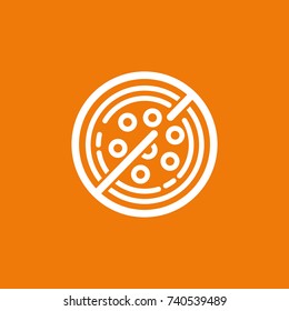 Logo design abstract italian food vector template. Illustration design of logotype anti pizza symbol. Vector pizza slice with cheese, salami, mushrooms, tomato and pepperoni.