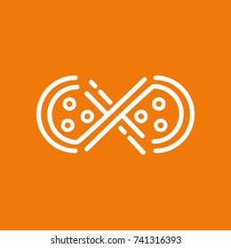 Logo design abstract italian food vector template. Illustration design of logotype pizza symbol. Vector pizza slice with cheese, salami, mushrooms, tomato and pepperoni.