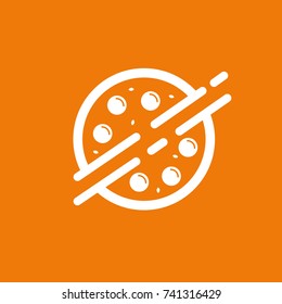 Logo design abstract italian food vector template. Illustration design of logotype pizza symbol. Vector pizza slice with cheese, salami, mushrooms, tomato and pepperoni.