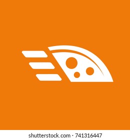 Logo design abstract italian food vector template. Illustration design of logotype pizza symbol. Vector pizza slice with cheese, salami, mushrooms, tomato and pepperoni.