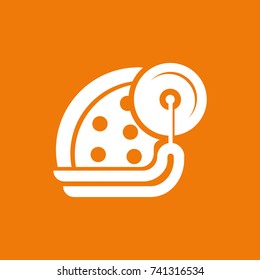 Logo design abstract italian food vector template. Illustration design of logotype pizza symbol. Vector pizza slice with cheese, salami, mushrooms, tomato and pepperoni.