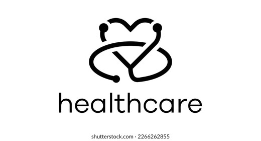 logo design abstract love and stethoscope icon vector